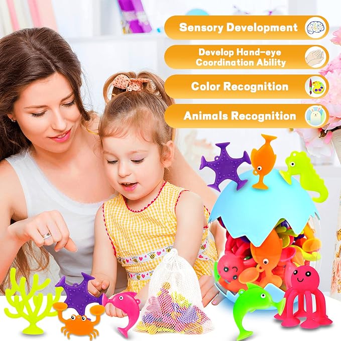 Suction Bath Toys for Kids, No Hole Mold Free Bath Toy, Sensory Window Building - Image 3