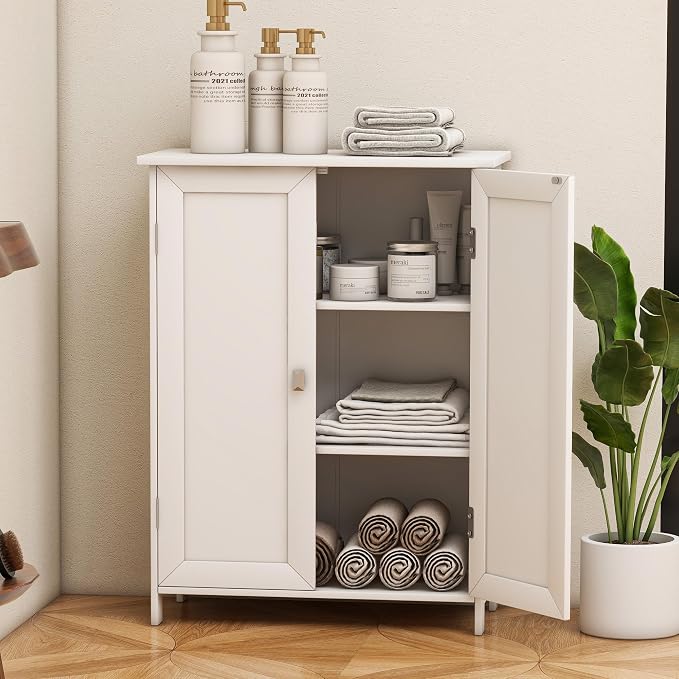 Bathroom Floor Cabinet with Adjustable Shelf Wooden Freestanding Storage by Tltaroni