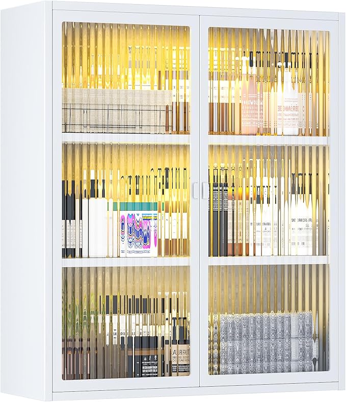 Bathroom Medicine Cabinet with Glass Doors & Sensor LED Lights, Over Toilet by LyAosdFu