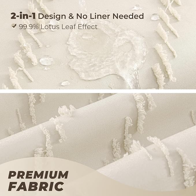 Extra Long 72 x 96 Cream Shower Curtain Boho Farmhouse Shower Curtain Tufted - Image 3