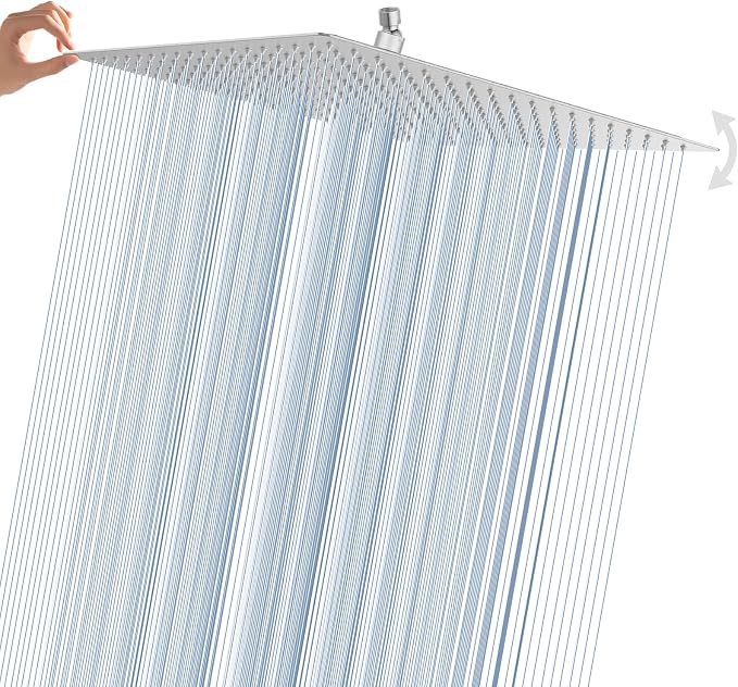 Oversize Rain Shower Head, Ultra Thin 16 Inch Square Stainless Steel Rainfall by Borlon