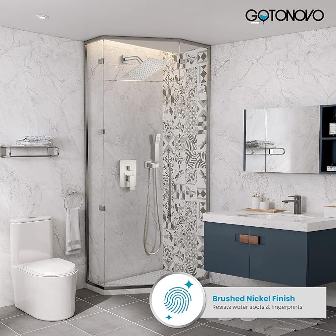 gotonovo Rainfall Bathroom Shower System Rain Shower Head and Handle Set Wall - Image 2