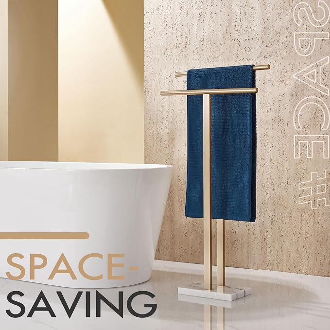 KOKOSIRI Standing Towel Rack for Bathroom Floor 2-Tier Towel Holder Free Stand - Image 8