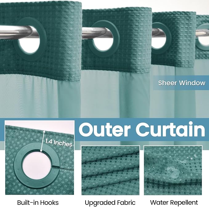 Seaweed Green No Hook Shower Curtain - Image 5