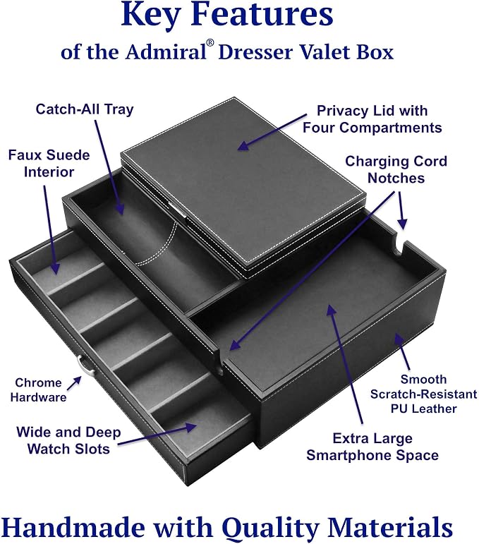 HOUNDSBAY Admiral Dresser Valet Box & Mens Jewelry Box Organizer - Image 5