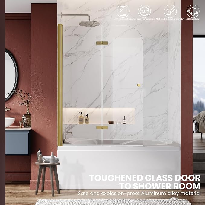 Bathroom Frameless Hinged Foldable Tub Door, Shower Glass Door 43 * 58” Shower - Image 8