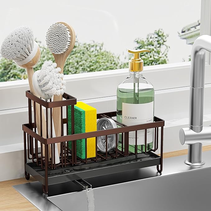 Cisily Brown Sponge Holder for Kitchen Sink, Sink Caddy Organizer by CISILYHOMELIFE