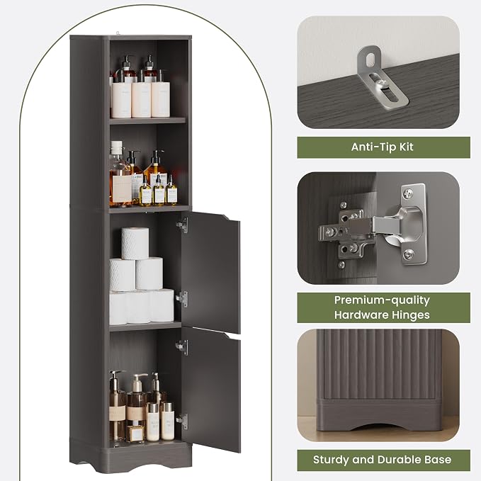 67" Tall Bathroom Organizer and Storage, Narrow Storage Cabinet - Image 4