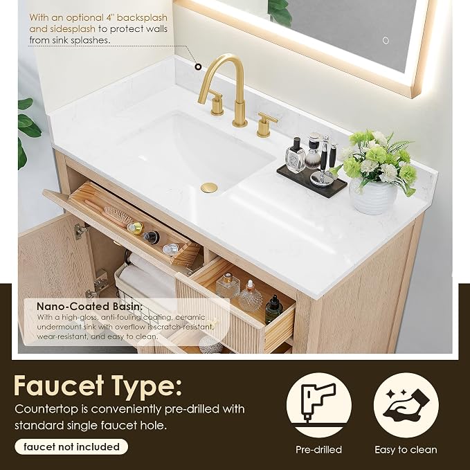 ALTAIR 42 Bathroom Vanity with Sink Mordern Pedestal Single Vanities Large - Image 6
