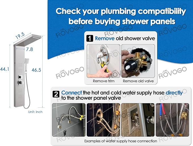 ROVOGO LED Shower Panel Tower System, 5-Function Shower Column - Image 7
