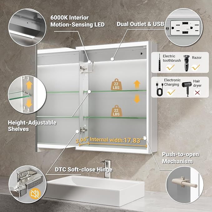 Beveled Lighted Medicine Cabinet - Image 6