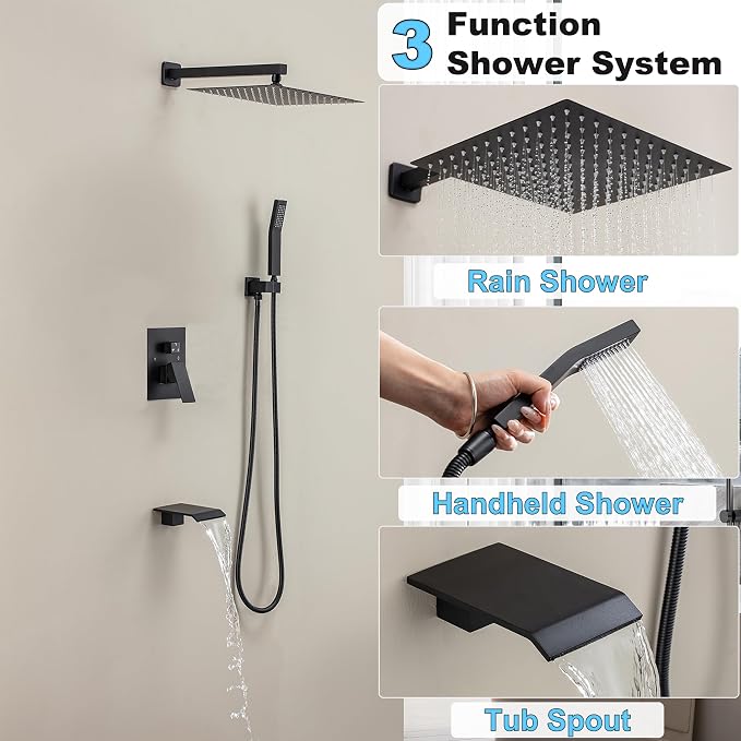 Shower System with Tub Spout, Shower Faucet Set with 10 Inch Rain Showerhead - Image 8