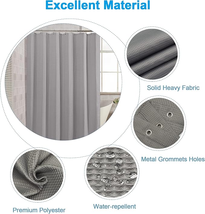 AmazerBath Grey Shower Curtain, Waffle Shower Curtain Gray, Premium Fabric - Image 2