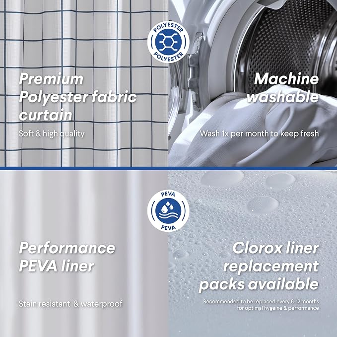 CLOROX Bathroom Waffle Windowpane Pattern Shower Curtain - Image 3