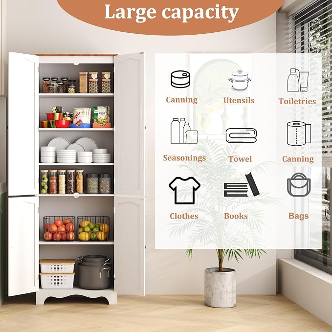 Function Home 72" Kitchen Pantry Cabinet, Freestanding Storage Cabinets - Image 8