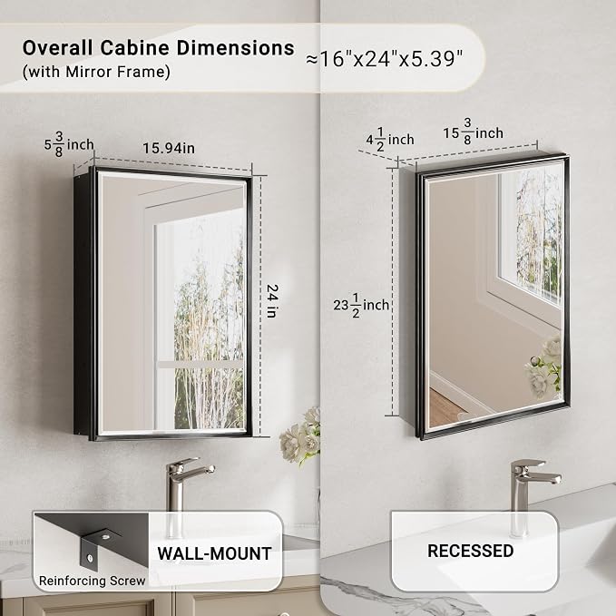 16x24 Pre-Assembled Black Medicine Cabinet - Image 2