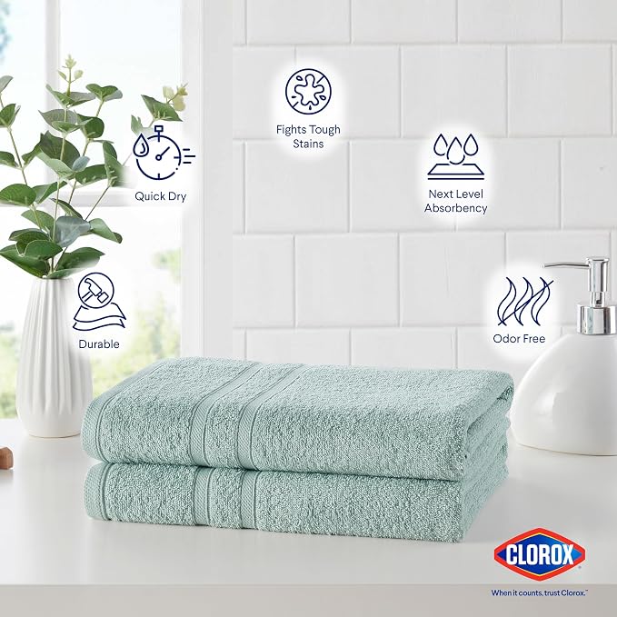 CLOROX Bleach Friendly Towels, Quick Dry, 100% Cotton Bath Towels, Highly - Image 4