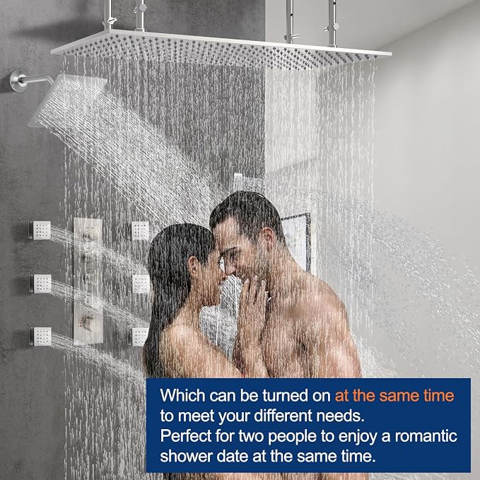 Dual Shower Heads System 16"x32" Ceiling Mount Rainfall and 6" Wall Mounted - Image 3