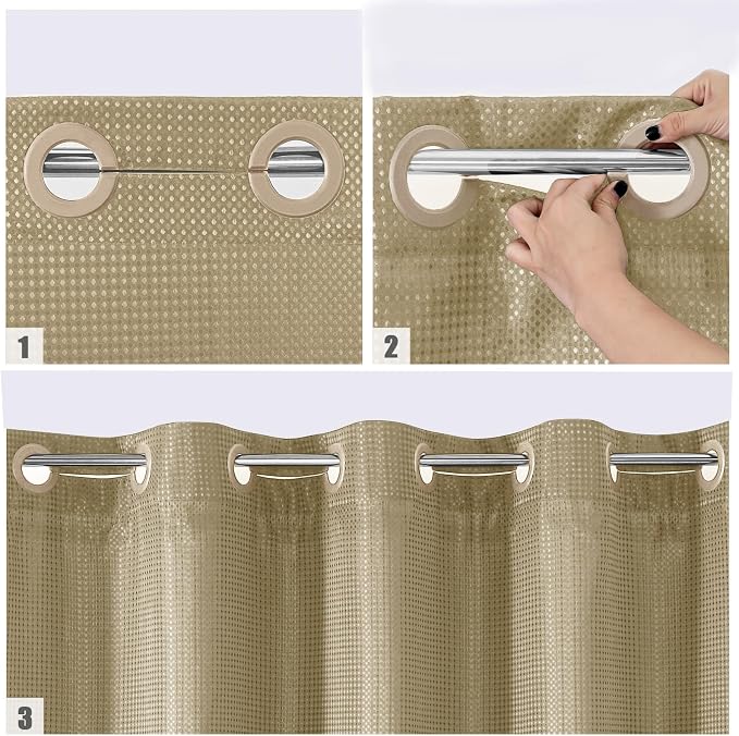 MitoVilla Beige Waffle Small Stall Shower Curtain Liner Set 36 x 74, No Hooks - Image 4
