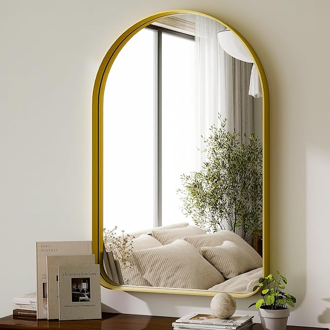GLSLAND 26”x38“ Gold Arched Bathroom Mirror by GLSLAND