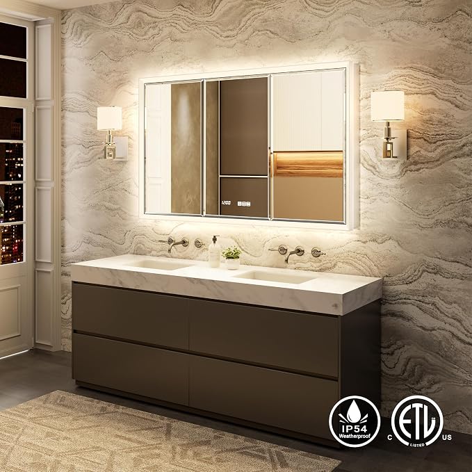 48x30 Beveled Lighted Medicine Cabinet - Image 8