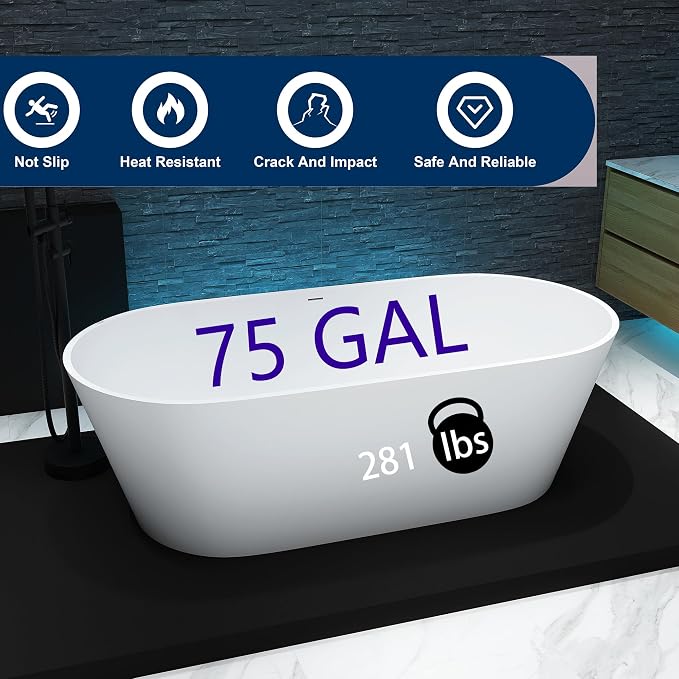 63'' Freestanding Bathtub Solid Surface Matte Bathroom Bathtub Soaking Tubs - Image 2