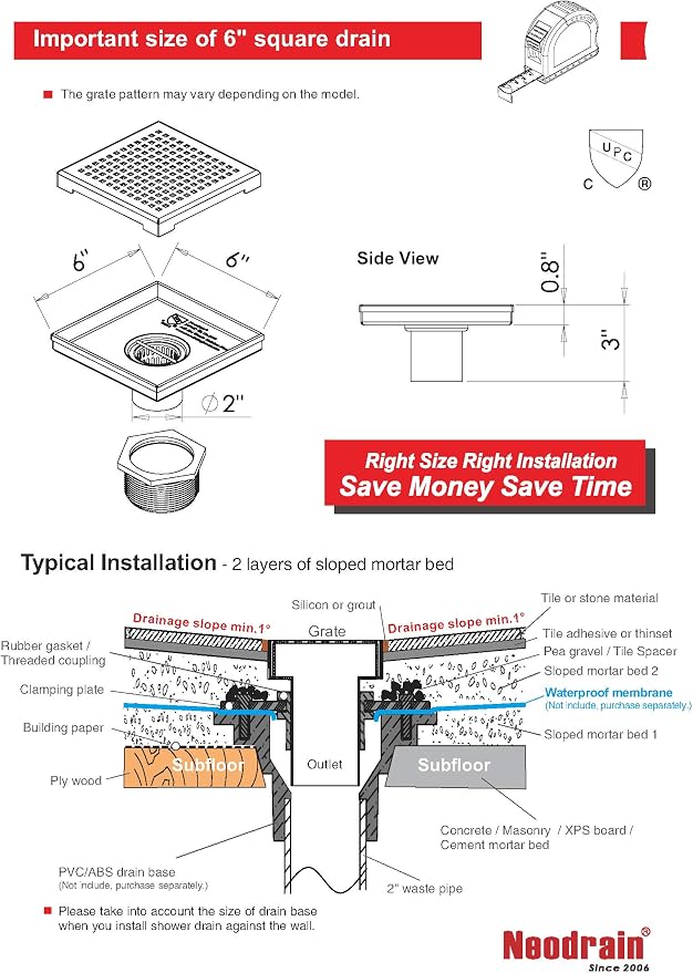 Neodrain 6-Inch Square Shower Drain - Image 8