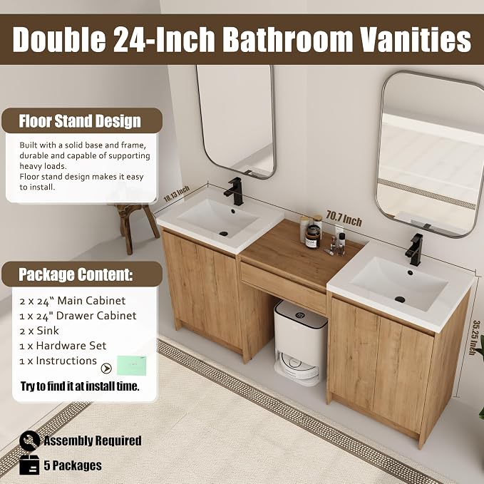 72 Inch Bathroom Vanity with Sink, Double Bathroom Vanities with Two Sinks - Image 3
