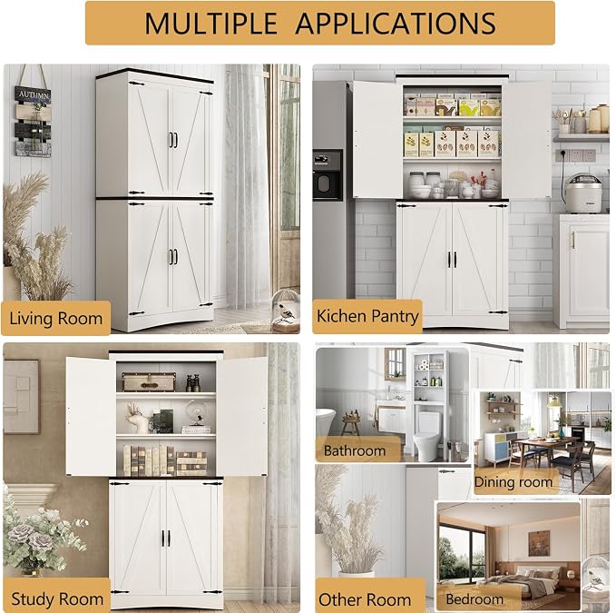 71" Tall Kitchen Pantry, Farmhouse Storage Cabinet - Image 4