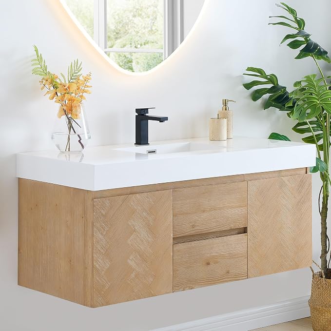 48 Inch Floating Sink Bathroom Vanity Wall Mount Single Vanities Overflow - Image 3
