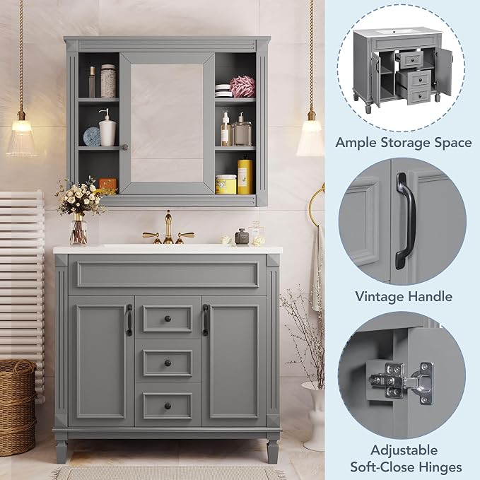 Merax 36" Bathroom Vanity with Sink, 36 inch Bathroom Vanity Storage Cabinet - Image 4