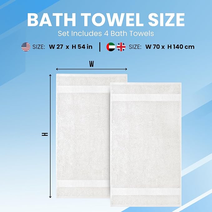 Infinitee Xclusives Luxury 100% Ring-Spun Cotton White Bath Towels Set of 4 – - Image 3