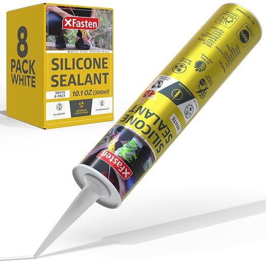 XFasten White Silicone Caulk 10.1oz Odorless 100% Silicone Waterproof Sealant by XFasten