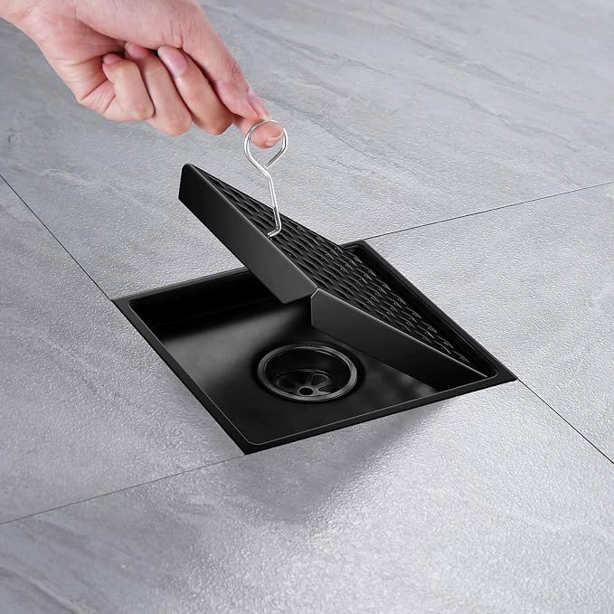 Shower Drain, Matte Black 6 inch Square Shower Floor Drain - Image 9