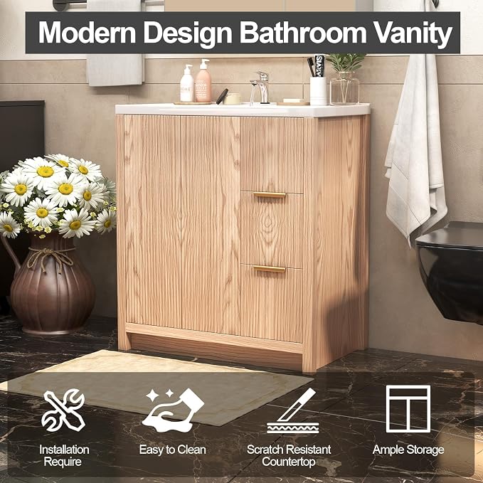 30'' Bathroom Vanity with Ceramic Single Sink Combo, Small Freestanding - Image 7