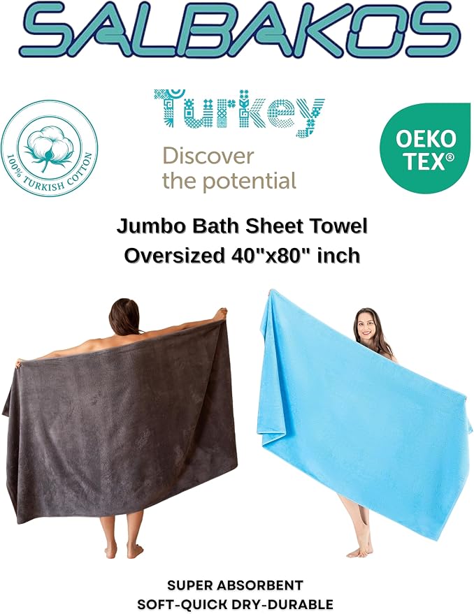 SALBAKOS 100% Turkish Cotton Jumbo Bath Sheet Towel Oversized 40x80 inch | - Image 9