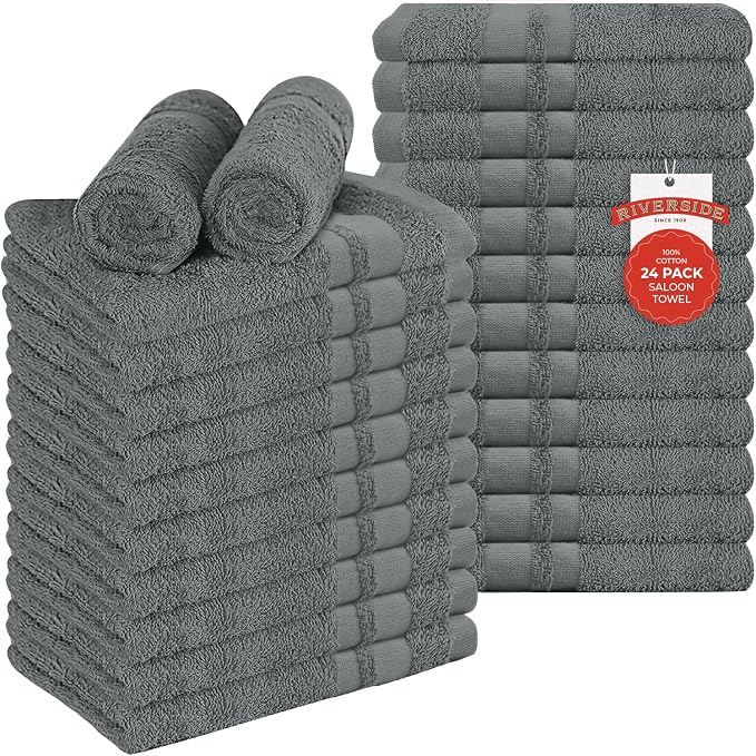 RIVERSIDE Pack of 24 Salon Towels Set – 16 x 26 Inches, 100% Ring Spun Cotton by RIVERSIDE