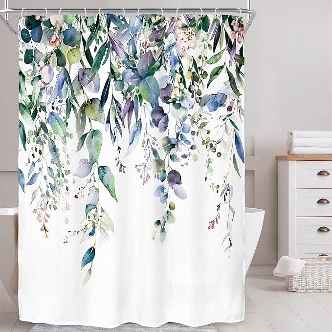 Riyidecor Extra Long Navy Eucalyptus Shower Curtain - Image 2