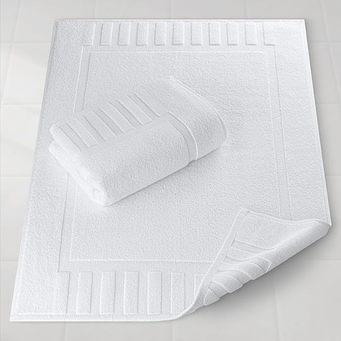 White Classic Luxury Bath Mat Floor Towel Set - Image 2
