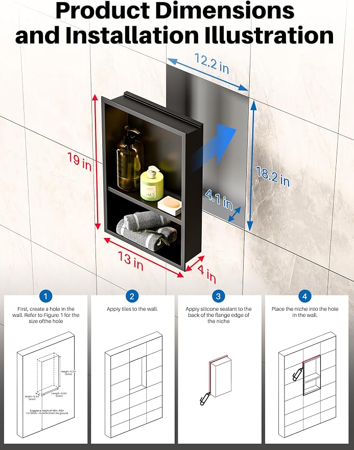Black LED Shower Niche Stainless Steel 304 - Image 3