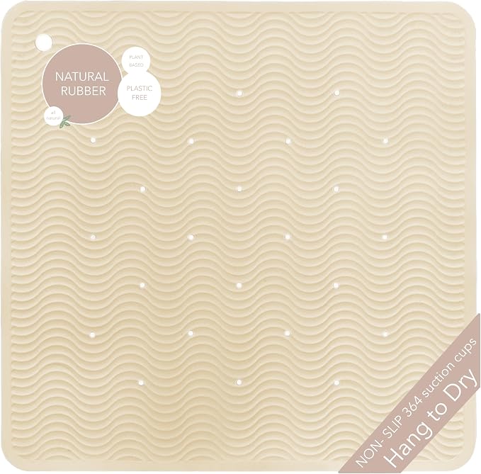 HEVEA Natural Rubber Wave Bath Mat – Square 21x21 in | Non-Slip Shower & by HEVEA