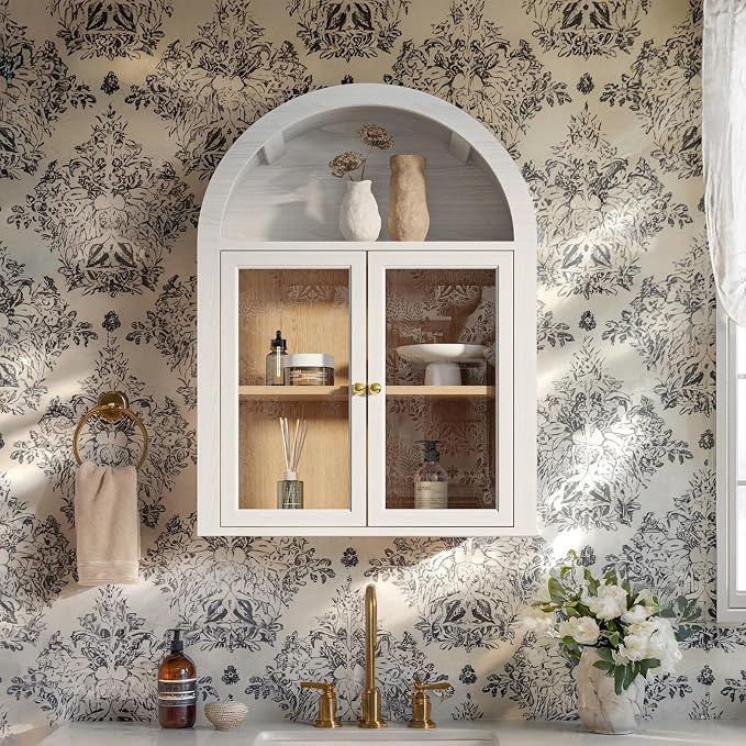 Arched Wall Cabinet, Glass Display Wall Mounted Cabinet - Image 7