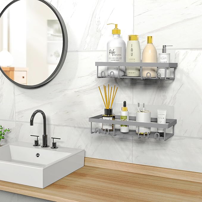 Moforoco Shower Caddy Shelf Organizer Rack, Self Adhesive Black Bathroom - Image 7
