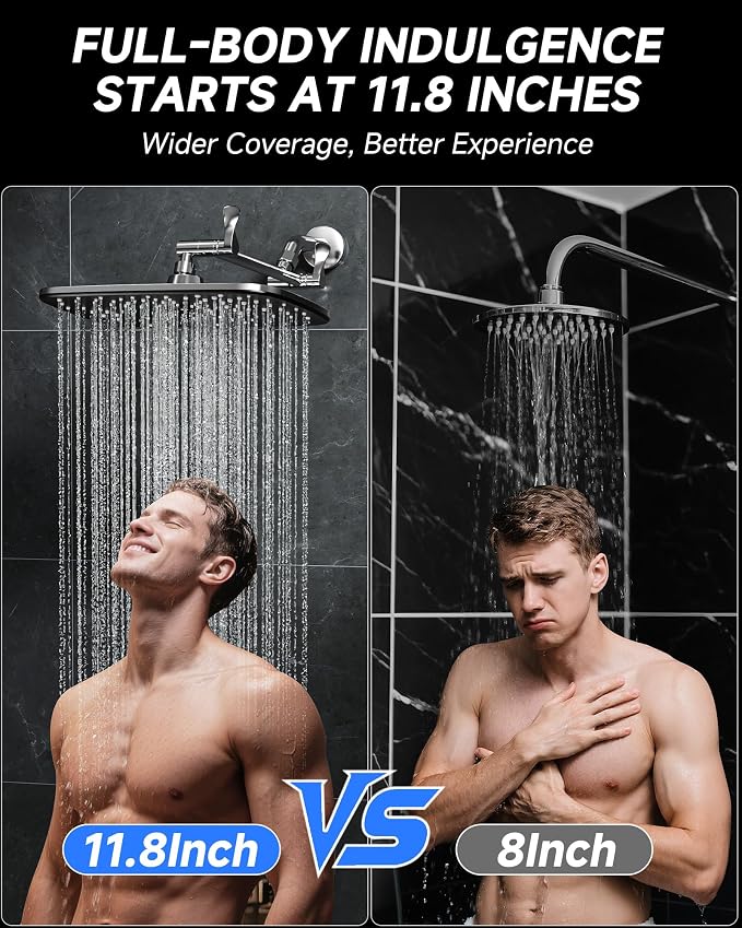Veken 11.8" Rain Shower Head, Rectangular Rainfall Showerhead - Image 2