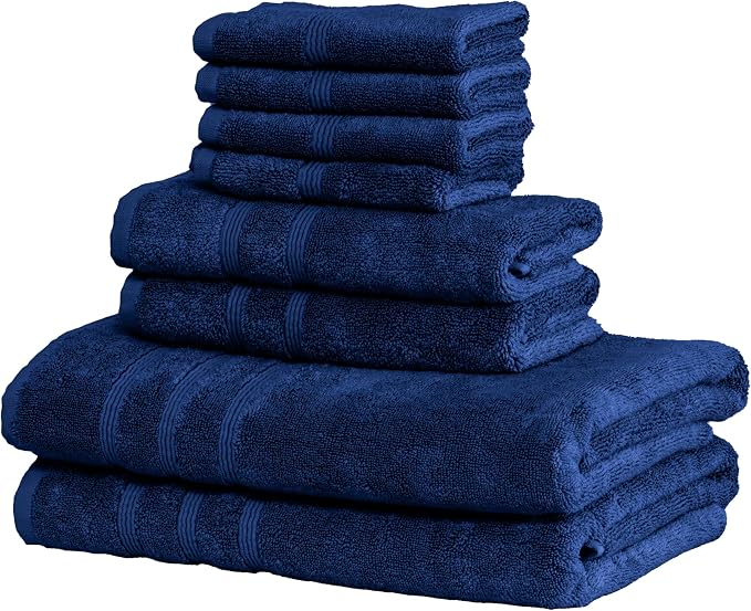 Mosobam Luxury Turkish 8pc Towel Set 30X58 16X30 13X13 Navy Blue 700 GSM Bamboo by Mosobam