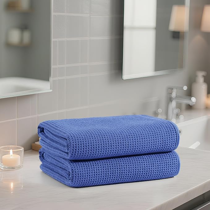 POLYTE 380 GSM Microfiber Oversize Quick Dry Lint Free Waffle Bath Towel - Image 6