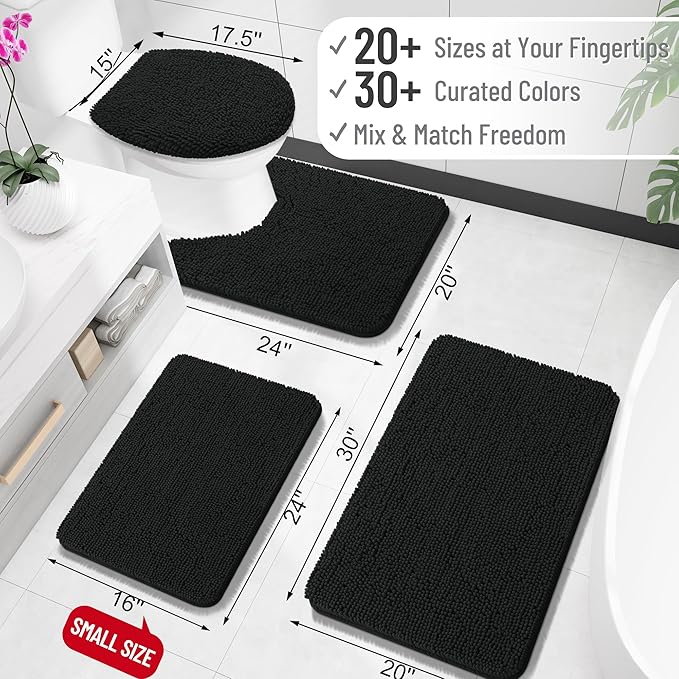 OLANLY Black Bathroom Rug 30x20, Extra Soft Absorbent Chenille Bath Rugs - Image 2