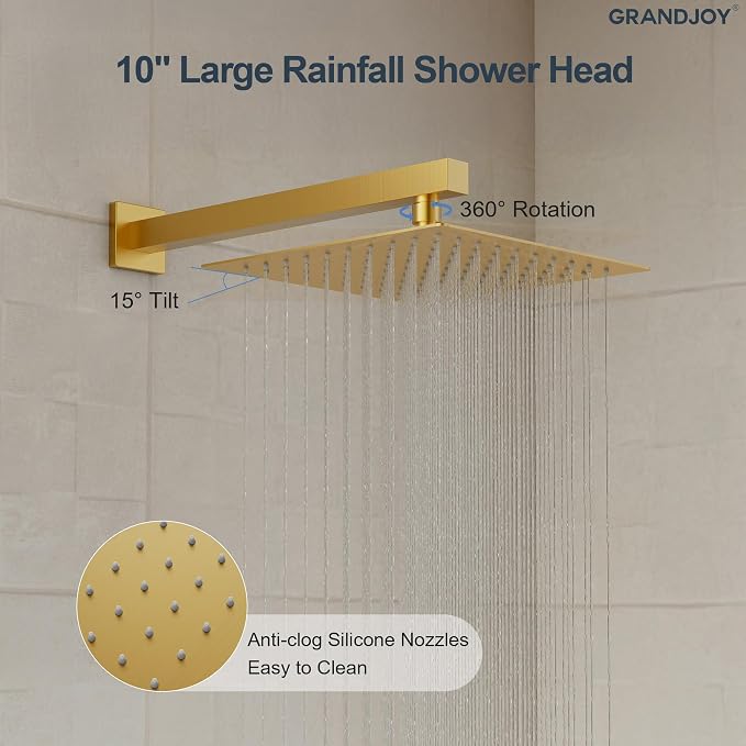 Brushed Gold 10 Inch Rainfall Shower System - Image 2