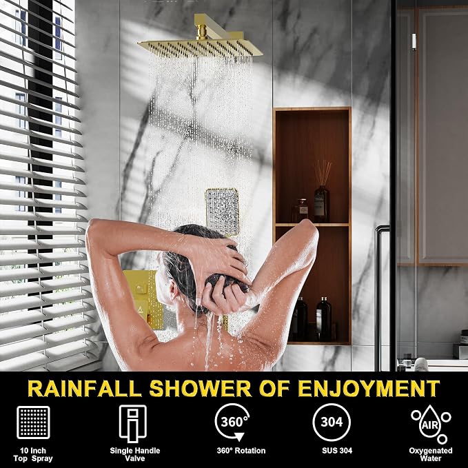Shower System 10IN Modern Rain Brass Faucet Set - Image 3