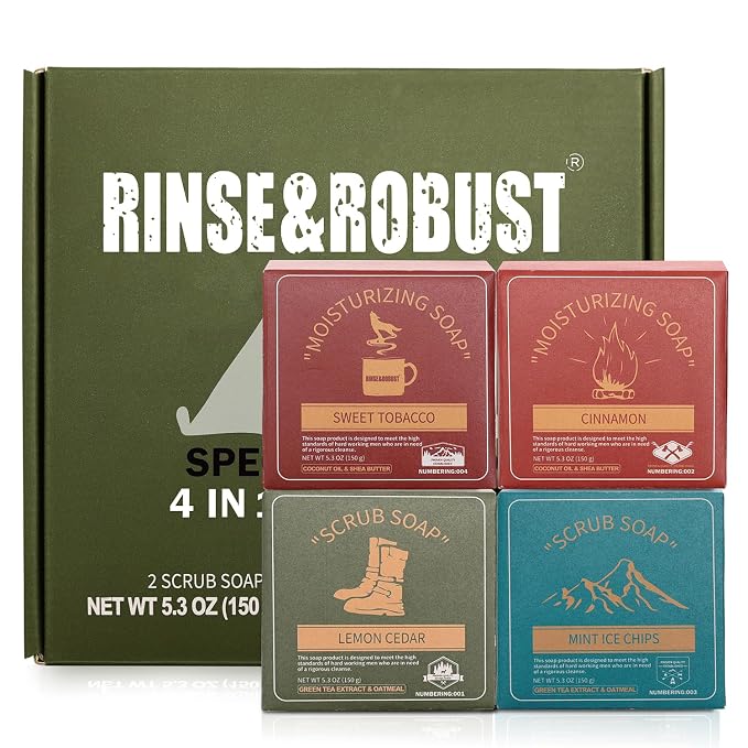 Rinse & Robust Mens Bar Soap Cleansing Bar Moisturizing & Exfoliating Scrub - Image 8
